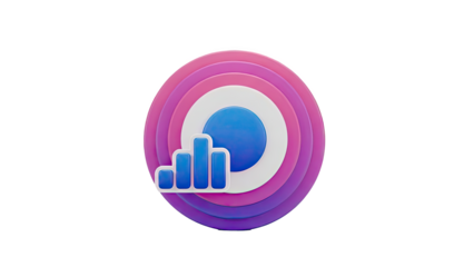 3D Icon: Concentric Circles with Bar Graph