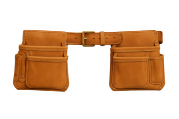 Brown leather tool belt with multiple pockets for craftsman