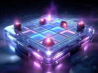 Futuristic glowing grid with spheres