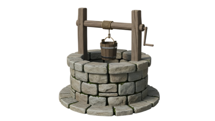 Stone well with bucket isolated on transparent background