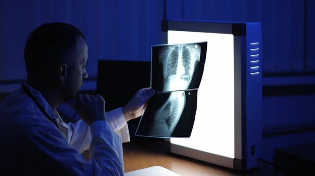 X-ray. X-ray of the lungs. Doctor in a white coat. Slow motion video.High quality 4k footage