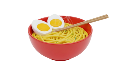 Ramen bowl with eggs and chopsticks isolated on transparent background