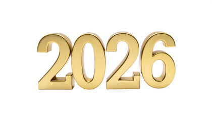 2026 number design for New Year symbol and sign. 2026 New Year with modern color. Happy New Year 2026. 3D numbers with ribbons and confetti on a transparent background.