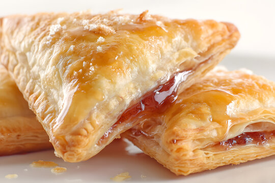Close-Up Studio Shot of Delicious Pastelitos de Guaya with Sweet Glaze Dripping Off the Flaky Pastry