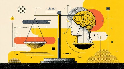 Creative Detailed Balance Scale with Brain Concept Illustration Graphic Design