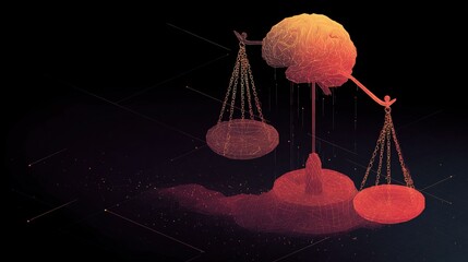 Conceptual Futuristic Digital Brain on Scale Abstract Illustration