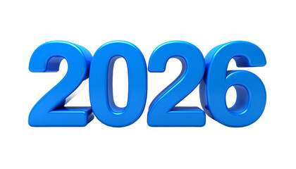 2026 number design for New Year symbol and sign. 2026 New Year with modern color. Happy New Year 2026. 3D numbers with ribbons and confetti on a transparent background.