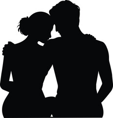 Silhouette of a Romantic Couple Sitting Together in an Intimate and Loving Moment