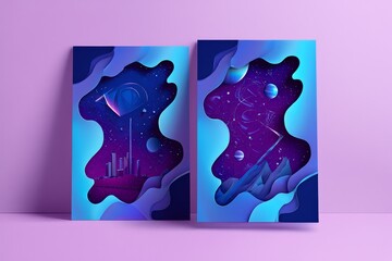 Abstract Papercut Space Landscape with Cityscape and Planets - Artistic Cutout Illustration