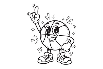Obraz premium Vector Basketball Cartoon Character Mascot Illustration Holding Number One Finger