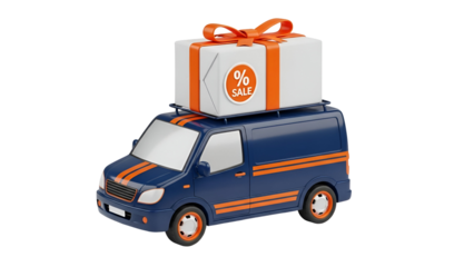 Large gift box on top of delivery van