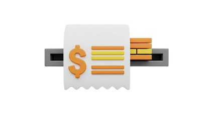 3D Icon of Receipt with Dollar Sign and Stacked Bills