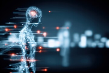 Obraz premium A digital ocean where ai innovation flows through technology animating an artificial intelligence brain woven from datum