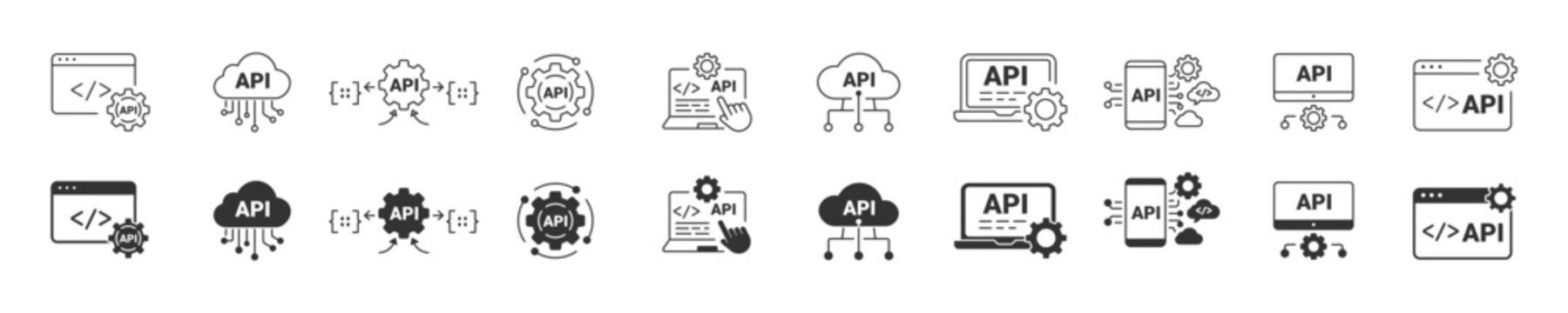 API interface icon set. Application Programming Interface, API connection icon for technology and software development , vector illustration