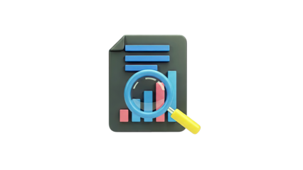 3D Icon: Data Analysis and Magnifying Glass