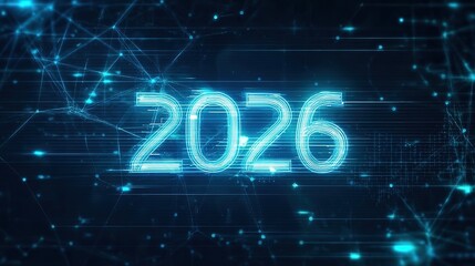 Neon Blue 2026 New Year Digital Background with Futuristic Network Design Elements for Technology and Innovation Themed Projects