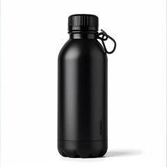 Matte black stainless steel water bottle with a cap and carabiner