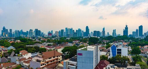 Central Jakarta cityscape at an afternoon, close to sunset.