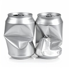 Two crushed aluminum cans on white background