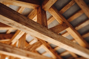 Wooden roof trusses creating timber frame structure