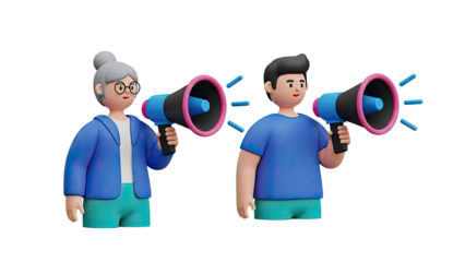 3D Characters with Megaphones Announcing