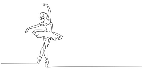 Continuous one line drawing of Ballet dancer. Single line drawing illustration of Female ballet dancer. Professional ballerina dancing ballet concept vector art. Doodle line illustration. © Creative Tania