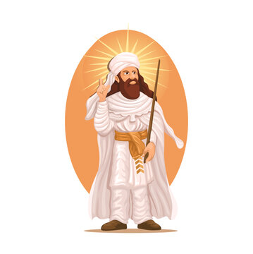 Zoroaster AKA Zarathustra Persian Ancient Spiritual Prophet with Sacred Staff Figure Illustration Vector Isolated on White Background