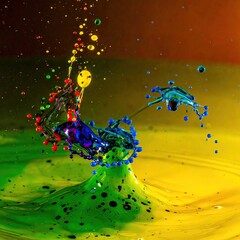 Colorful liquid splashes in vibrant, abstract patterns