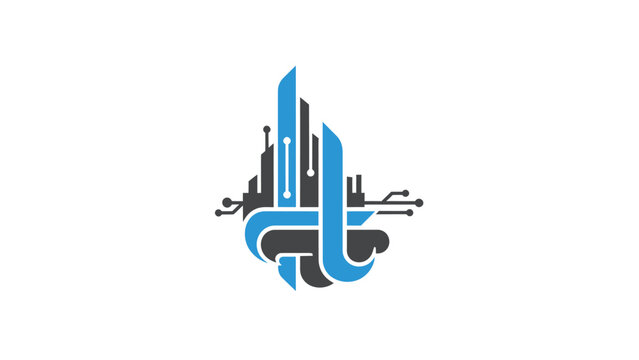 Abstract digital technology logo design with circuit board elements and modern style.
