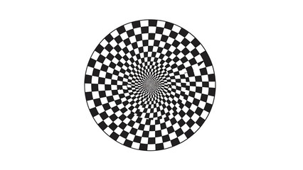 A black and white checkerboard pattern forming a circle against a white background, creating an optical illusion