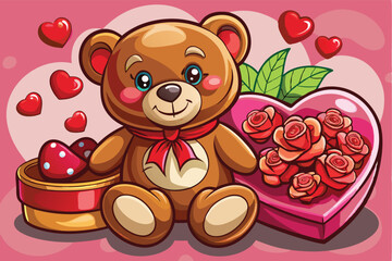 valentine s teddy bear holding a bouquet of red rose