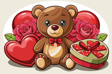 valentine s teddy bear holding a bouquet of red rose