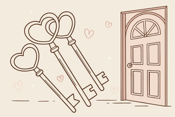 vintage inspired keys with heart shaped tops