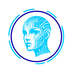 Futuristic cyborg head with circuit board design