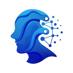 Vibrant blue human head with neural network connections
