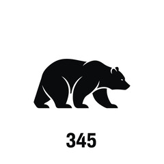 Obraz premium Black bear silhouette walking with the number 345 below, simple and clean design.