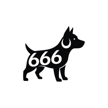Black dog silhouette with the number 666 on its side, a unique and striking image.