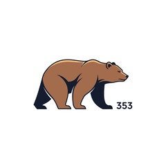 Obraz premium Brown bear illustration with the number 353, a symbol of strength and nature.