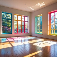 Colorful windows in a bright room