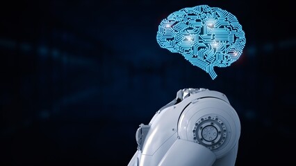 Robot with glowing blue circuit brain symbolizing artificial intelligence