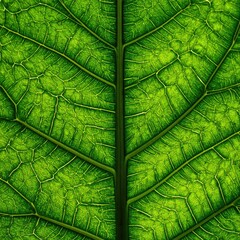 Detailed close-up of a vibrant green leaf's veins