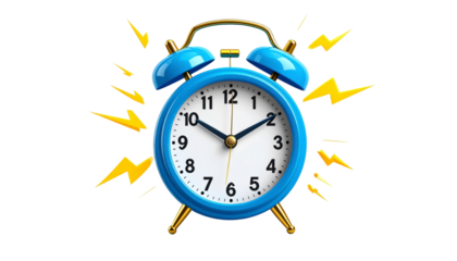 Urgent ringing blue alarm clock illustration on black background indicating time alert