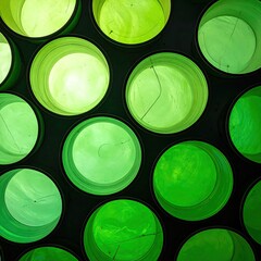 Circular, green, light-filled holes