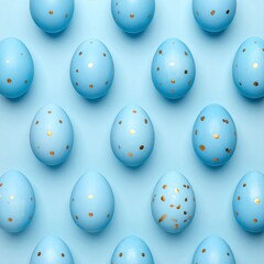 Light blue Easter eggs with gold polka dots