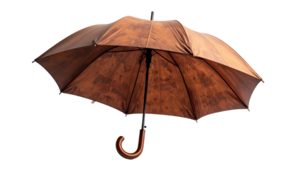 Classic Brown Umbrella with Elegant Wooden Handle Isolated on Dark Background