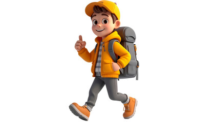 Cheerful 3D animated boy adventurer with backpack giving thumbs up, ready to explore