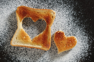 Toast with a heart-shaped cutout