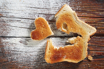 Toast with a heart-shaped cutout