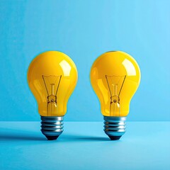 Two bright yellow light bulbs against a vibrant blue background