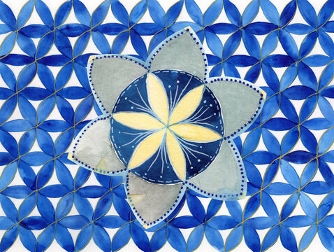 Watercolor sacred geometry art featuring the flower of life pattern